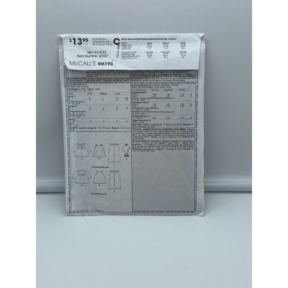 McCalls M6193 Size S M L Jacket Jumper Pant Hat Infant Girl Cut Sewing Pattern - Picture 5 of 6